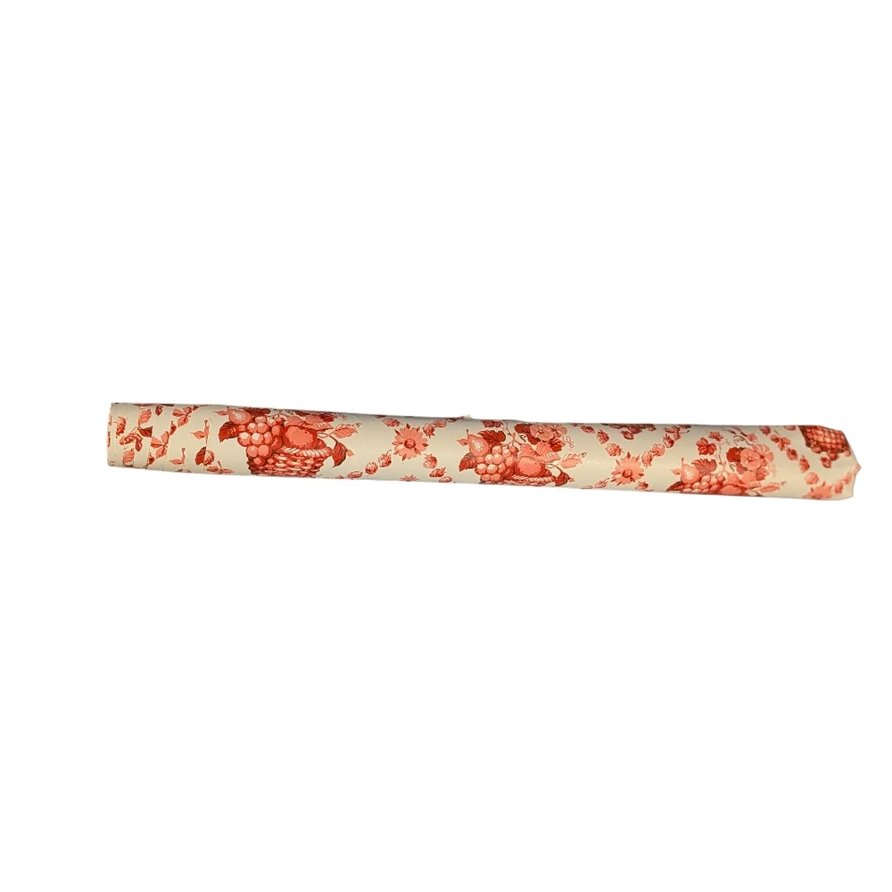 Vintage Antique French Country  Floral and Fruit Basket Art Red & Pink Wallpaper